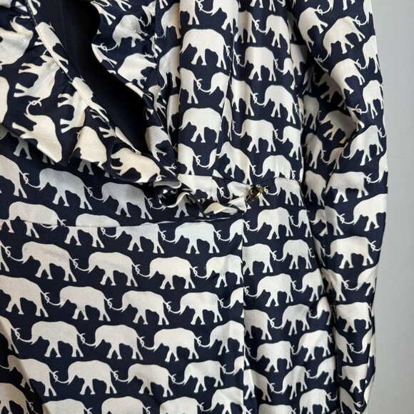 Elizabeth Mckay Elephant Print Silk Long Blue Cardigan Size 6 Lightweight Animal - Picture 7 of 11